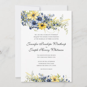 Convite para Casamento Floral Azul Cape Cod Summer