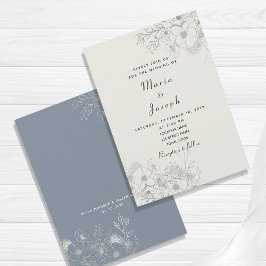 Convite para Casamento Floral Azul com Mínimo Dust