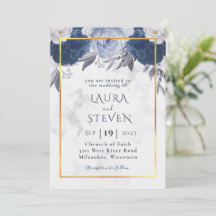 Convite para Casamento Floral Azul de Cinza Posta 