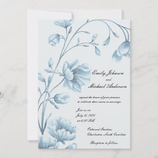 Convite para Casamento Floral Azul Elegante