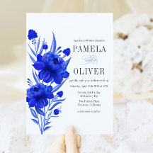 Convite para Casamento Floral Azul Elegante