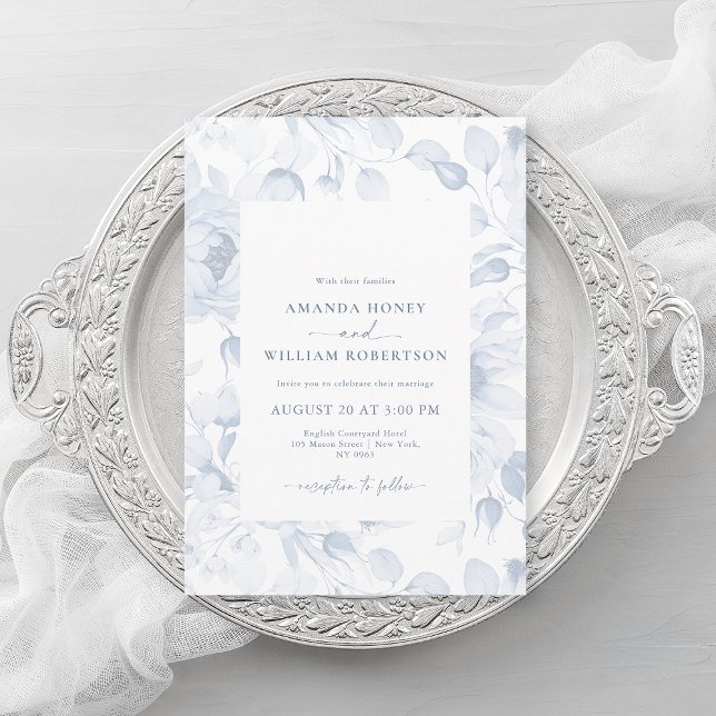 Convite para Casamento Floral Azul Elegante (Criador carregado)