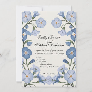 Convite para Casamento Floral Azul Elegante