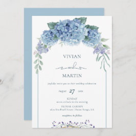 Convite para Casamento Floral Azul Elegante Dusty