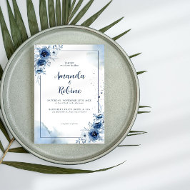 Convite para Casamento Floral Azul-Marinho Elegant