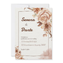 Convite para Casamento Floral Beige & Brown