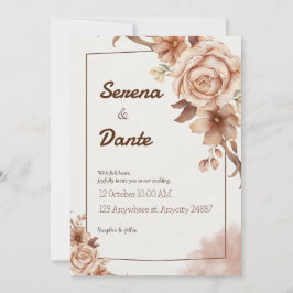 Convite para Casamento Floral Beige & Brown