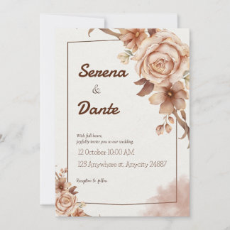 Convite para Casamento Floral Beige & Brown