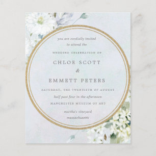 Convite para Casamento Floral Branco Azul de Orçam