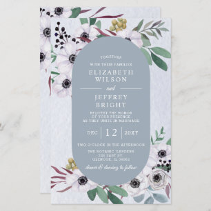 Convite para Casamento Floral Branco Azul Dusty