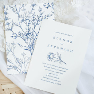 Convite para Casamento Floral Branco e Azul Chic
