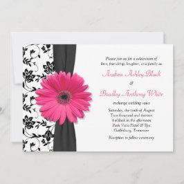 Convite para Casamento Floral Branco Preto-Rosa Da