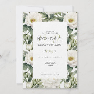 Convite para Casamento Floral Branco Verde