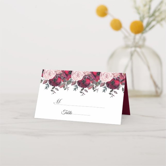 Convite para Casamento Floral Burgundy Bloom (Frente)