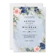 Convite para casamento floral cor-de-rosa e marinh