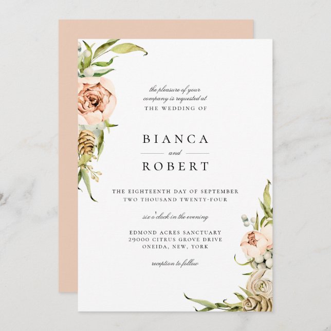 Convite Para Casamento Floral Da Floresta Botânica (Frente/Verso)