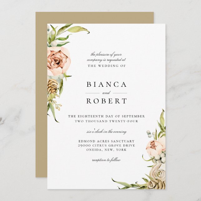 Convite Para Casamento Floral Da Floresta Botânica (Frente/Verso)