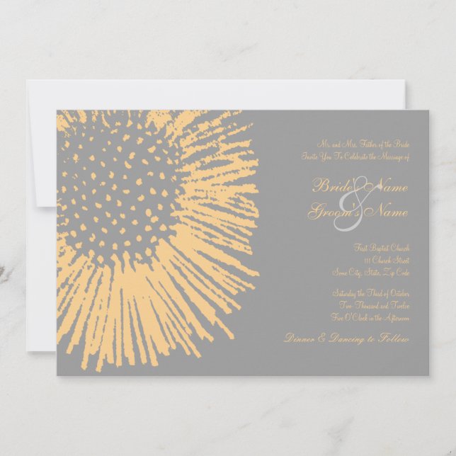 Convite para Casamento Floral de Abstrato Amarelo  (Frente)