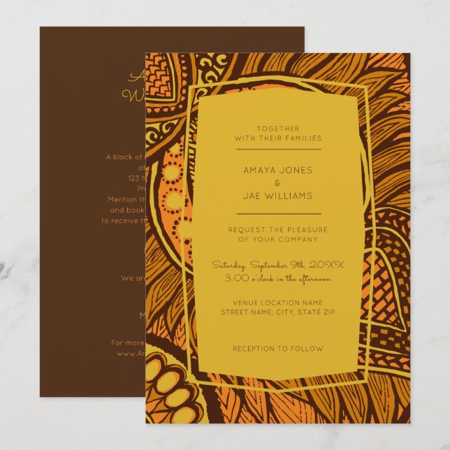 Convite para Casamento Floral de Ancara Laranja Af (Frente/Verso)