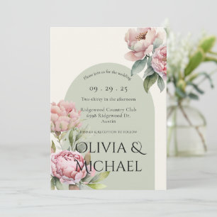 Convite para Casamento Floral de Blush Rosa Elegan