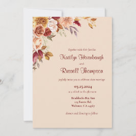 Convite para Casamento Floral de Borgonha e Queda
