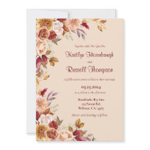 Convite para Casamento Floral de Borgonha e Queda 