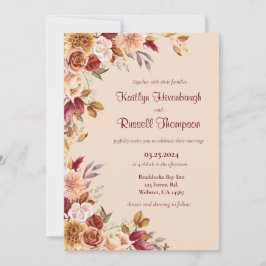 Convite para Casamento Floral de Borgonha e Queda