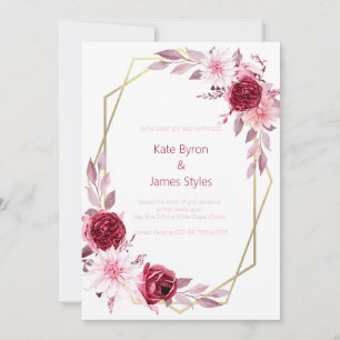 Convite para Casamento Floral de Borgonha e Rosa