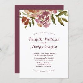 Convite Para Casamento Floral De Borgonha Marsala