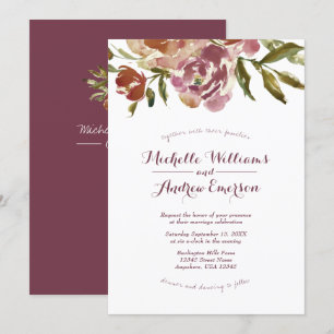 Convite Para Casamento Floral De Borgonha Marsala