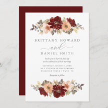 Convite para Casamento Floral de Burgundy e Peach