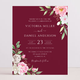 Convite Para Casamento Floral De Burgundy Watercol