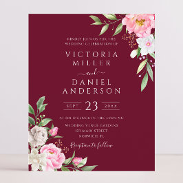 Convite Para Casamento Floral De Burgundy Watercol