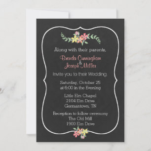 Convite para Casamento Floral de Chalkboard