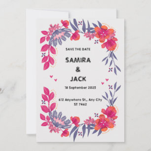 Convite para Casamento Floral de cinza Vermelha