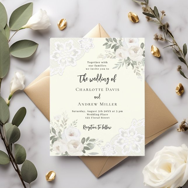Convite para casamento floral de colar branco de m (Criador carregado)