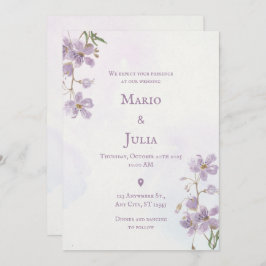 Convite Para Casamento Floral De Cor D'Água Púrpur