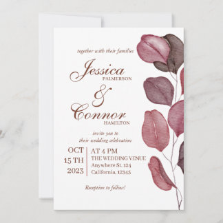 Convite Para Casamento Floral De Cor D'Água Púrpur