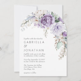 Convite para Casamento Floral de Cor de Água Púrpu