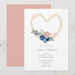 Convite para Casamento Floral de Coração Dourado