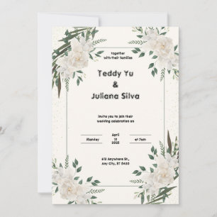 Convite para Casamento Floral de Cream Verde