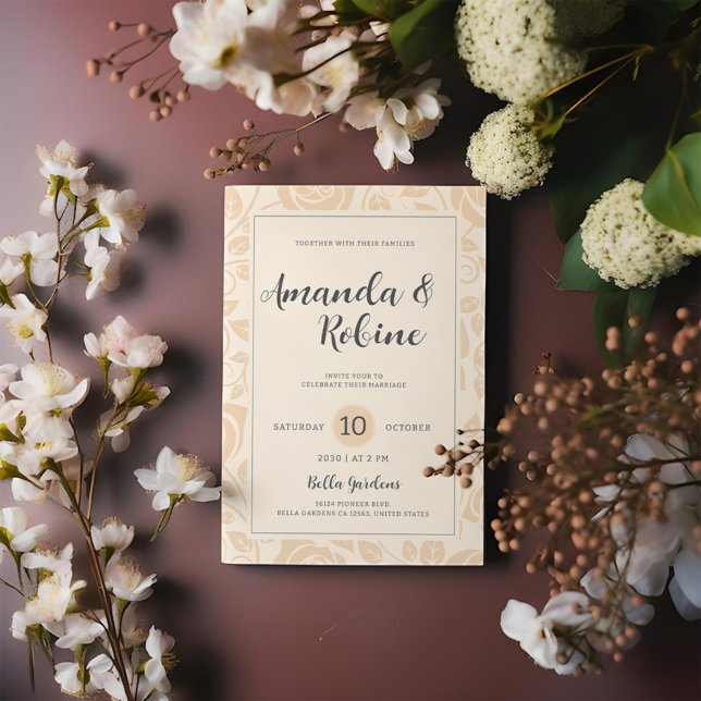 Convite para Casamento Floral de Creme Minimalista (Criador carregado)