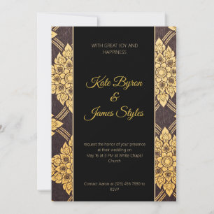 Convite para Casamento Floral de Design Preto e Do