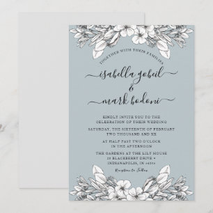 Convite para Casamento Floral de Dusty Blue