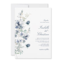 Convite para Casamento Floral de Dusty Blue