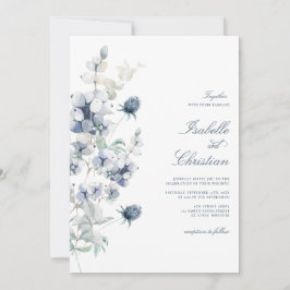 Convite para Casamento Floral de Dusty Blue
