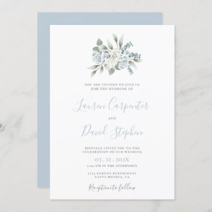 Convite para Casamento Floral de Dusty Blue