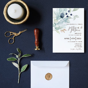 Convite para Casamento Floral de Dusty Blue