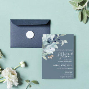 Convite para Casamento Floral de Dusty Blue