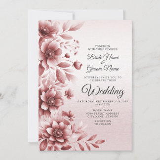Convite para Casamento Floral de Dusty Rosa